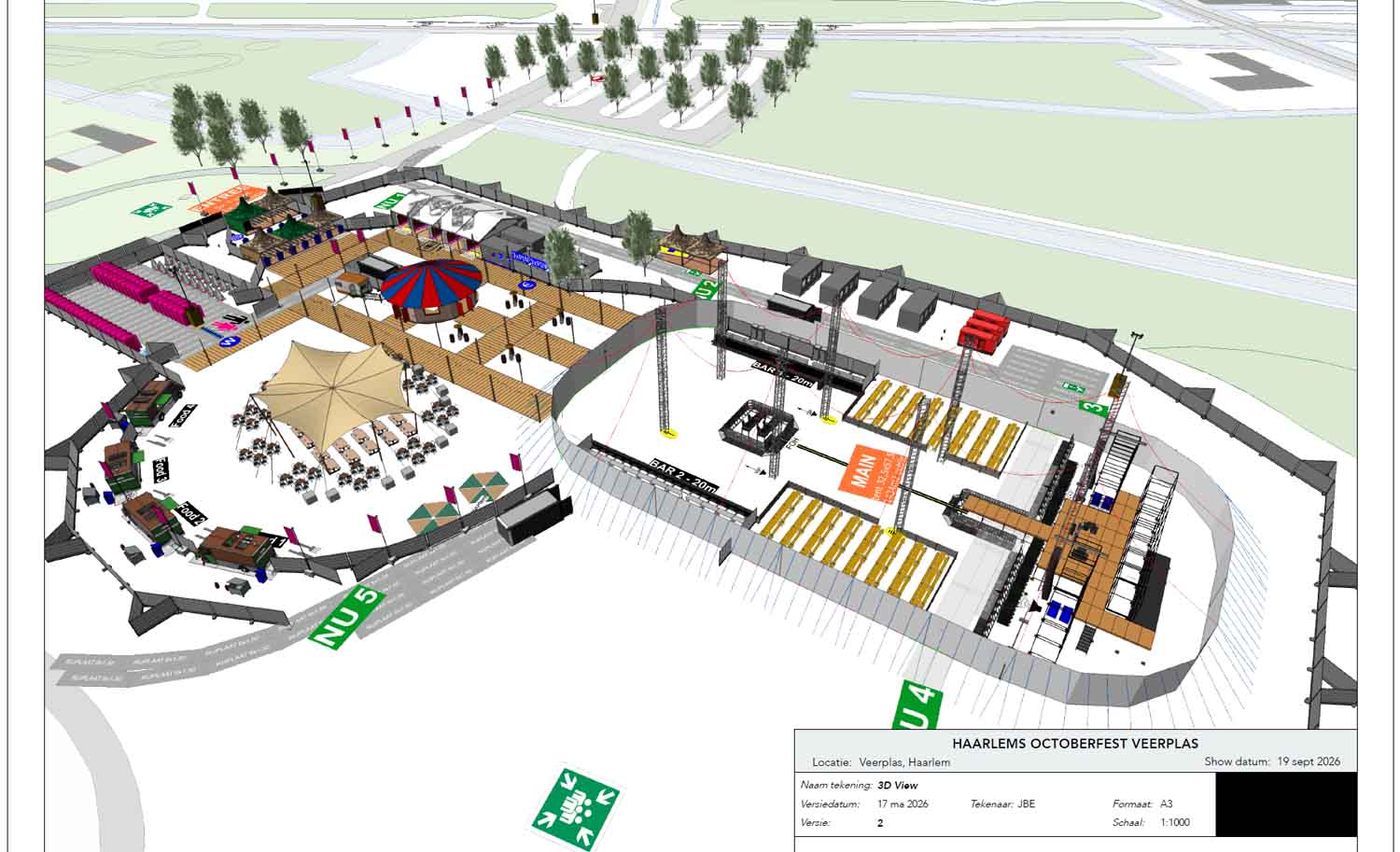 Technische tekening van de Haarlems Oktoberfest plattegrond